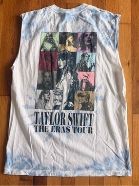 TAYLOR SWIFT The Eras Tour Sleeveless Tank Top Blue White Tie Dye Medium
